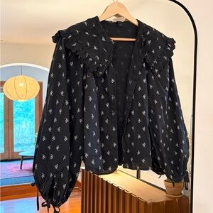 Patterned Peasant Blouse with Collar